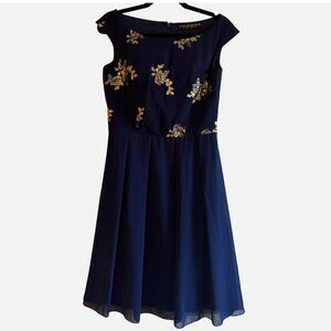 Dress Blue and Silver with Metallic Flowers Size US 6 Little Mistress brand